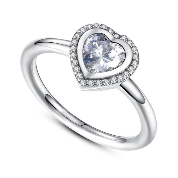 ✨ 925 Silver Sparkling Love Heart Cut CZ Ring for Women, FB16FA1165 - Picture 1 of 6